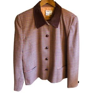 Vintage Talbot's Wool Hounds Tooth Blazer. Suede Collar, Leather Buttons. 14